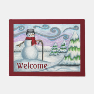 Snowman Winter Scene Welcome Doormat Deurmat
