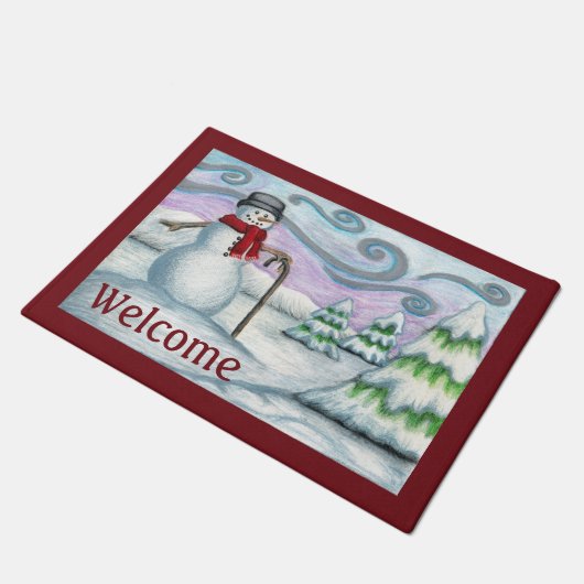 Snowman Winter Scene Welkom Doormat Deurmat (Schuin)