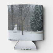 Snowman Winter Sneeuwscene van de buren Blikjeskoeler (Achterkant)