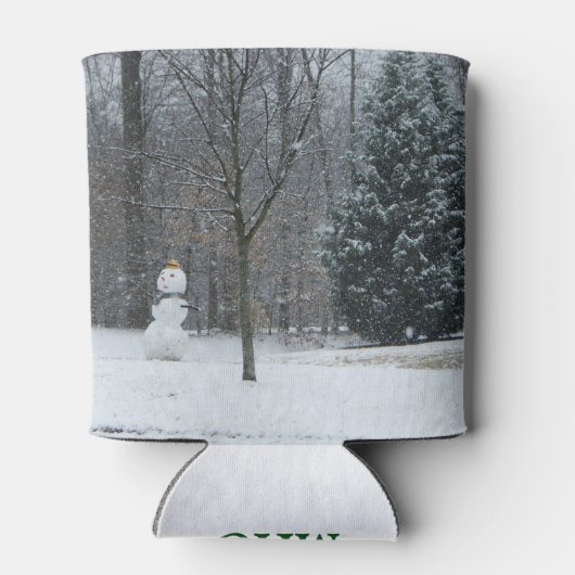 Snowman Winter Sneeuwscene van de buren Blikjeskoeler (Achterkant)