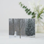 Snowman Winter Sneeuwscene van de buren Briefkaart (Staand voorkant)