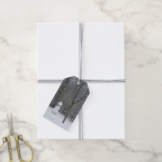 Snowman Winter Sneeuwscene van de buren Cadeaulabel (Met Touw)