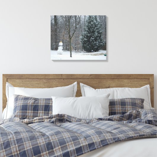 Snowman Winter Sneeuwscene van de buren Canvas Afdruk (Insitu (Slaapkamer))