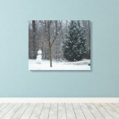 Snowman Winter Sneeuwscene van de buren Canvas Afdruk (Insitu (Houten vloer))