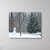 Snowman Winter Sneeuwscene van de buren Canvas Afdruk (Voorkant)