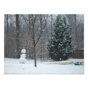 Snowman Winter Sneeuwscene van de buren Foto Afdruk