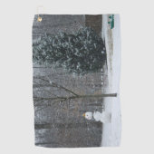 Snowman Winter Sneeuwscene van de buren Golfhanddoek (Voorkant)