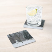 Snowman Winter Sneeuwscene van de buren Kartonnen Onderzetters (Insitu)