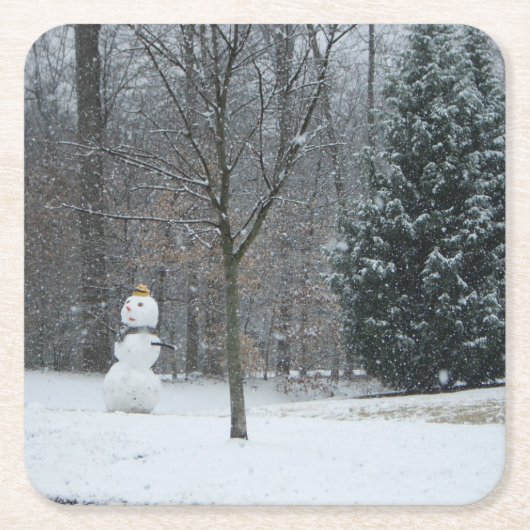Snowman Winter Sneeuwscene van de buren Kartonnen Onderzetters (Voorkant)