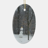 Snowman Winter Sneeuwscene van de buren Keramisch Ornament (Rechts)