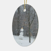 Snowman Winter Sneeuwscene van de buren Keramisch Ornament (Links)