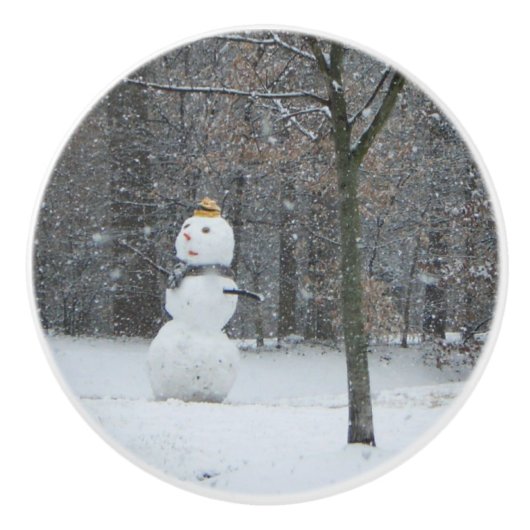 Snowman Winter Sneeuwscene van de buren Keramische Knop (Voorkant)