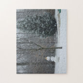 Snowman Winter Sneeuwscene van de buren Legpuzzel (Verticaal)