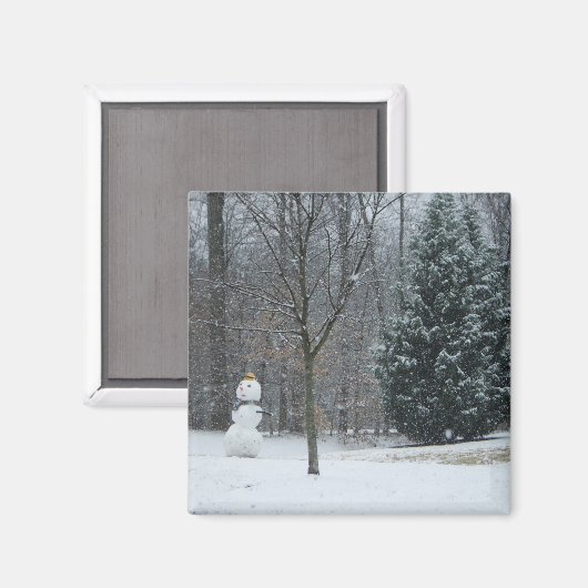 Snowman Winter Sneeuwscene van de buren Magneet (Voorkant / Achterkant)