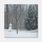 Snowman Winter Sneeuwscene van de buren Magneet (Voorkant)