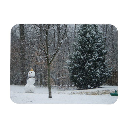Snowman Winter Sneeuwscene van de buren Magneet (Horizontaal)