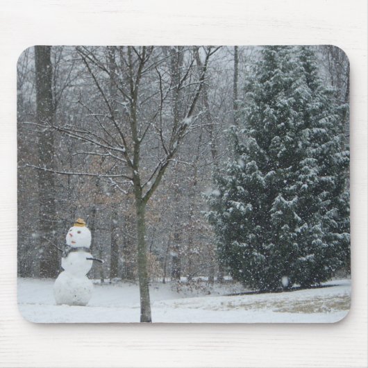 Snowman Winter Sneeuwscene van de buren Muismat (Voorkant)