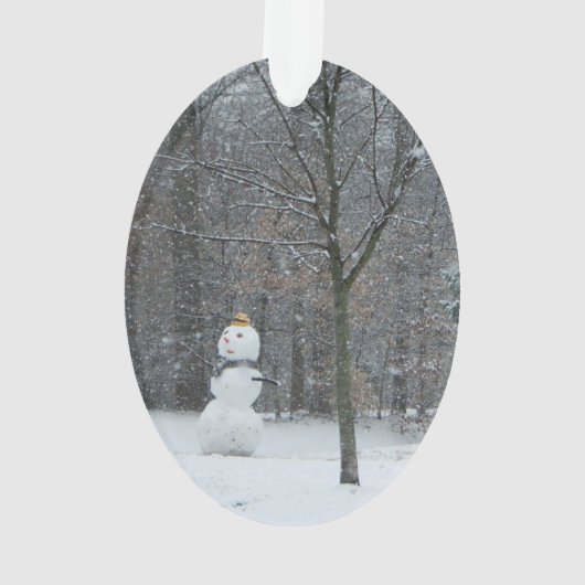 Snowman Winter Sneeuwscene van de buren Ornament (achterkant)