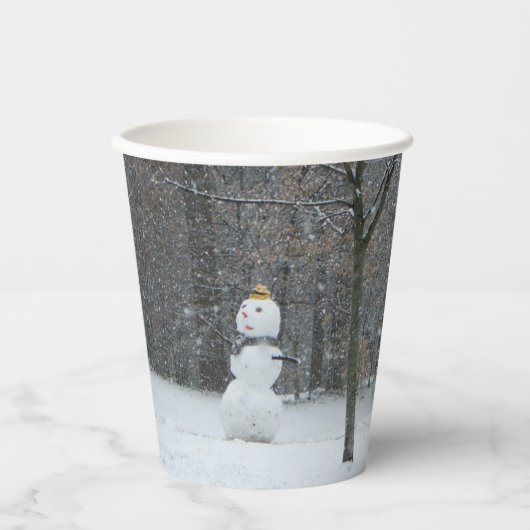 Snowman Winter Sneeuwscene van de buren Papieren Bekers (Voorkant)