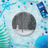 Snowman Winter Sneeuwscene van de buren Papieren Bordje (Feest)