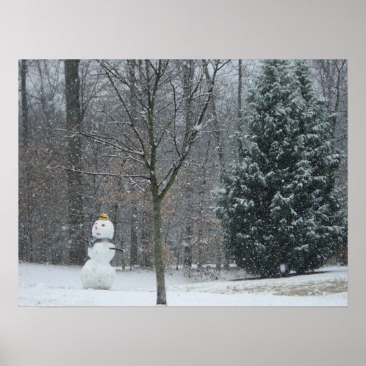 Snowman Winter Sneeuwscene van de buren Poster (Voorkant)