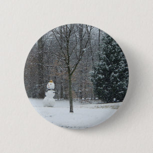 Snowman Winter Sneeuwscene van de buren Ronde Button 5,7 Cm