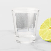 Snowman Winter Sneeuwscene van de buren Shot Glas (Achterkant)