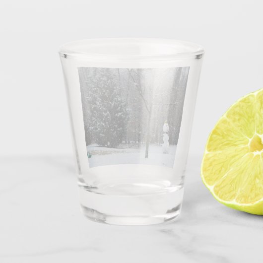 Snowman Winter Sneeuwscene van de buren Shot Glas (Achterkant)