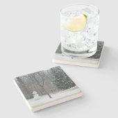 Snowman Winter Sneeuwscene van de buren Stenen Onderzetter (Zijkant)