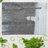 Snowman Winter Sneeuwscene van de buren Theedoek (Gevouwen)