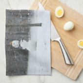 Snowman Winter Sneeuwscene van de buren Theedoek (Quarter Fold)