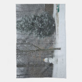 Snowman Winter Sneeuwscene van de buren Theedoek (Verticaal)