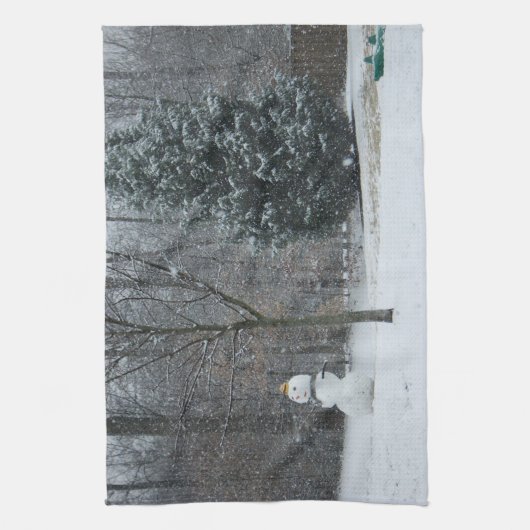 Snowman Winter Sneeuwscene van de buren Theedoek (Verticaal)