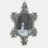 Snowman Winter Sneeuwscene van de buren Tin Sneeuwvlok Ornament (Links)