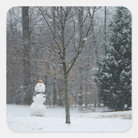 Snowman Winter Sneeuwscene van de buren Vierkante Sticker (Voorkant)