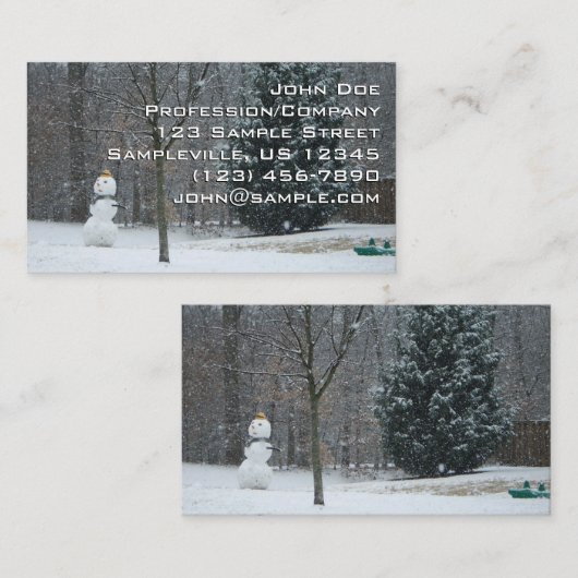 Snowman Winter Sneeuwscene van de buren Visitekaartje (Voorkant / Achterkant)
