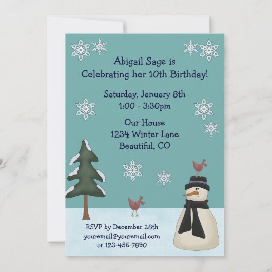 Snowman Winter verjaardagsfeestje uitnodiging (Achterkant)
