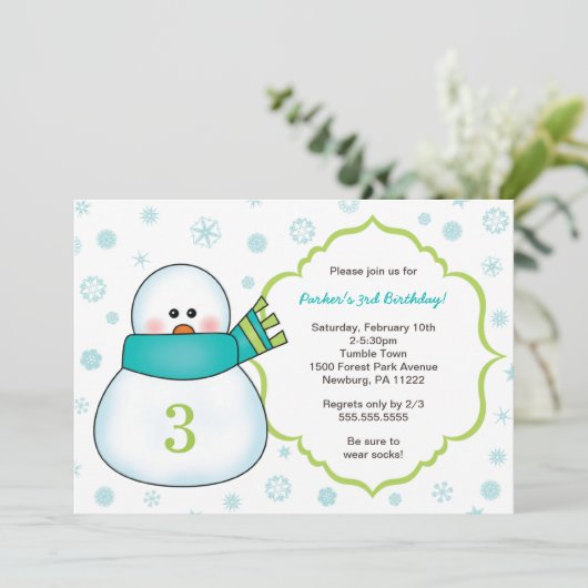 Snowman Winter verjaardagsfeestje uitnodigt Kaart (Staand voorkant)