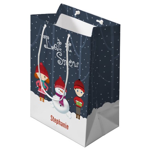 Snowman Winter Wonderland Medium Cadeauzakje (Voorkant Gekanteld)