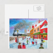 Snowman winterscène folkschildertrein briefkaart (Voorkant / Achterkant)