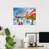 Snowman winterscène folkschildertrein poster (Thuiskantoor)