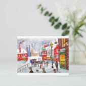 Snowman winterscène volkskunst nostalgisch schilde briefkaart (Staand voorkant)