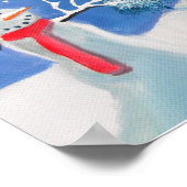 Snowman winterscène volksschilderkunst poster (Hoek)