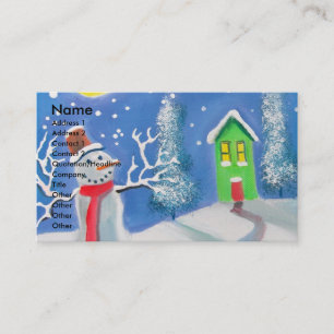 Snowman winterscène volksschilderkunst visitekaartje