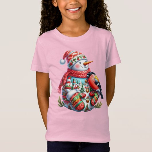 Snowman with Bird, Christmas, Author Natasha Us T-shirt (Voorkant)