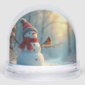 Snowman with Cardinal Merry Christmas Sneeuwbol (Voorkant)