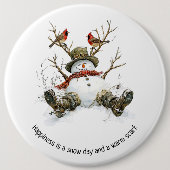 Snowman with Cardinals Ronde Button 6,0 Cm (Voorkant)
