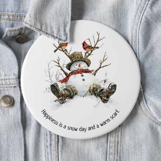 Snowman with Cardinals Ronde Button 6,0 Cm (In situ)