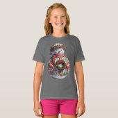 Snowman with Christmas Wreath, Christmas, Author T-shirt (Voorkant volledig)