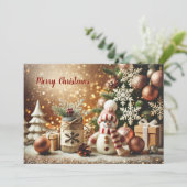 Snowman with Glittery Background and Snowflakes Feestdagenkaart (Staand voorkant)